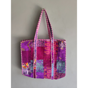 Bohemian Cotton Tote <b>Bag</b> Panelled Purple Pink <b>Patchwork</b> Open Top Shopping <b>Bag</b> All Seasons Style - Product Image 1
