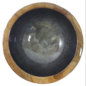 Tazón para Servir de Madera de Acacia, Tazón Redondo de Madera con Diseño de Olivas Pintado a Mano, Juego de Platos y Vajilla de Diseño Mediterráneo - Product Image 5
