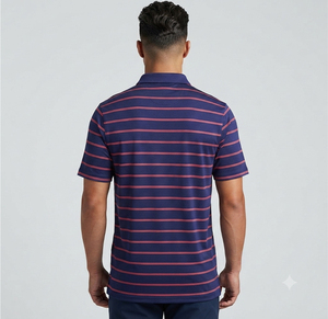 Polo a rayas para hombre, manga corta, informal, de algodón, con logo personalizado, venta al por mayor, esencial para golf, deportes, gimnasio, trabajo y ropa de calle. - Product Image 3