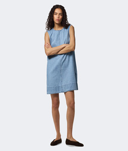 CONX Casual Women Denim Blue Midi Dress Adjustable Straps Round Neckline Quick Dry Sleeveless Loose Fit Spring Button Detail - Product Image 2