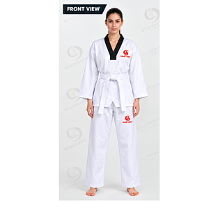 Uniforme de Taekwondo ITF Dobok en coton blanc respirant WTF unisexe adulte léger et respirant à col en V - Product Image 1
