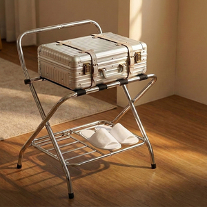 Estante Plegable Metálico para Equipaje con Respaldo Alto y Estante Inferior para Habitación de Huéspedes, Organizador de Almacenamiento para Hotel - Product Image 1