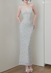 Vestido Maxi para Mujer al por Mayor - Estilo Vintage, Largo, Ajustado, con Tirantes Finos y Relleno en el Busto ET1459 - Product Image 2