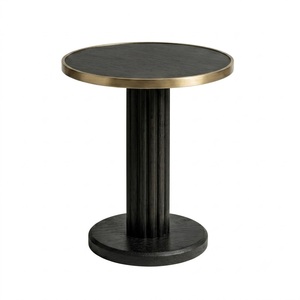 Japanese <b>Round</b> Wooden <b>Side</b> <b>Table</b> with SS Metal Brass Finish Trim Minimalist Design for Living Room Home Furniture - Product Image 2