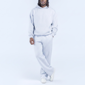 Ensemble de survêtement pour homme de qualité supérieure, personnalisé, gris chiné, comprenant un sweat à capuche et un pantalon de jogging coupe droite, en coton épais - Product Image 3