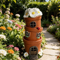 Kit de maisons de jardin lumineuses en résine de polyester personnalisées pour l'extérieur, avec éclairage solaire et guirlandes lumineuses, vente en gros
