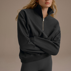 Sudadera de algodón polar con media cremallera y estampado de leopardo para mujer, de secado rápido, con hombros caídos, estilo oversize, para otoño. - Product Image 1