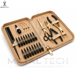 Premium Hair Extension Application Kit With Gold Finish Installation <b>Tools</b> Hair Sectioning Clips Pulling Needle and Luxury Carry - Product Image 2