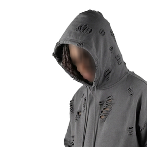 Winter Streetwear Distress Hoodie <b>Men</b> <b>Pullover</b> Distressed Hoodies <b>Men's</b> Oversize Drop Shoulder Distress Hood Top <b>Men</b> - Product Image 4