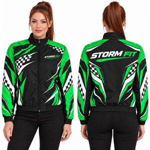 Chaqueta de Invierno Estilo Racing Y2K Personalizada para Mujer, Azul Claro y Negro, Cuello Alto, Resistente al Viento, Sublimación, Cierre con Cremallera, Logotipo Personalizado Delantero y Trasero - Product Image 4