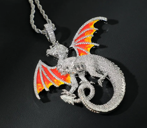 Collar con Colgante de Dragón Iced Out, Micro Pavé de Moissanita, Bañado en Rodio, Plata 925, Ideal para Regalo de Fiesta - Product Image 4