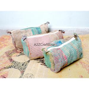 Tassel Pattern Cotton Kantha Fabric Zipper Closure Boho Style Eco-Friendly Durable Lightweight Multi-Function Bag Cosmetic - Product Image 4