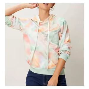 Pull-over élégant pour femme 100 % coton, décontracté, à manches longues, avec capuche, tendance, tie-dye, uni, motif uni pour femme - Product Image 3