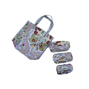 Premium High Quality Newest Vintage Fashion Quilted Cotton Tote Bag Zipper Bohemian Flower Printed Beach Toiletry Bag for Women - Product Image 6