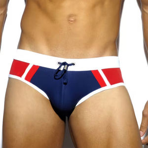 Shorts de bain pour hommes et jeunes, antibactériens, bleu/rouge, couleur unie, 100% polyester, vêtements de plage décontractés - Product Image 3