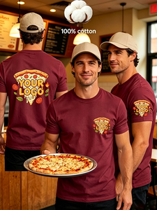 Customizable Breathable Jersey Fabric Premium Quality Men's T-Shirt 100% Cotton Short Sleeve Digital Printing Pizza Shop Staff - Product Image 5