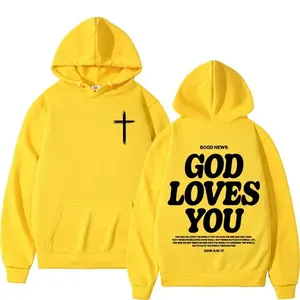 เสื้อฮู้ดผู้ชายพิมพ์ลายตามสั่ง God Loves You เสื้อฮู้ดคริสเตียนสตรีทแวร์ เสื้อฮู้ดคริสเตียนแบบสั่งทำ เสื้อฮู้ดโอเวอร์ไซส์ลายกราฟิกสำหรับผู้ชาย - Product Image 1
