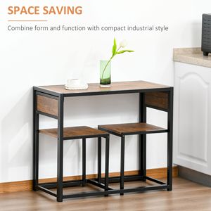 Compact Modern Rustic Brown Industrial Dining <b>Table</b> Set <b>for</b> <b>2</b> MDF <b>Kitchen</b> Bar <b>Table</b> and Chairs <b>for</b> <b>Small</b> Spaces - Product Image 5