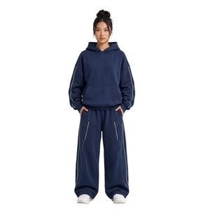 Conjunto Deportivo de Dos Piezas para Mujer, 400 GSM, Felpa de Algodón, Sudadera Holgada con Hombros Caídos, Pantalones Anchos - Product Image 6