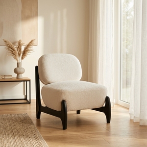 Fauteuil d'appoint Boucle - Fauteuil sculptural à structure en <span class=keywords><strong>bois</strong></span> noir avec pieds coniques « corne » - <span class=keywords><strong>Chaise</strong></span> d'appoint moderne en sherpa pour salon - Product Image 1