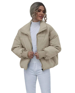 Women Winter Puffer <b>Jacket</b> Stand <b>Collar</b> Quilted Bubble Coat Full Zip Warm Casual Beige Outerwear Fashion <b>Jacket</b> - Product Image 1