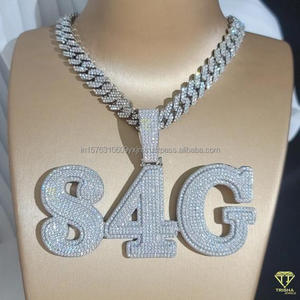 จี้เพชรเพาะเลี้ยงระดับพรีเมียม "808" พร้อมสร้อยคิวบันทองคำแบบฝังเพชรเต็มเส้น เครื่องประดับฮิปฮอปขายส่ง - Product Image 4