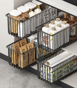 Slim Pull Out Pantry Basket Carbon Steel Sliding Organizer Space Saving Cupboard Worktop <b>Storage</b> <b>Rack</b> - Product Image 1