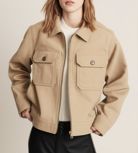 Veste bomber beige décontractée pour usage quotidien, fabrication vietnamienne, style décontracté, étiquette OEM, écologique, prix bas, livraison rapide - Product Image 2