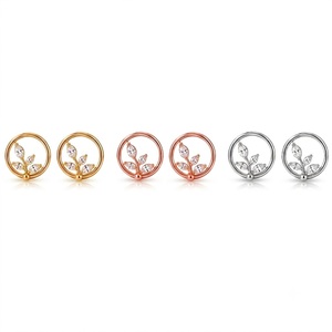 Pendientes de Oro de 14K con Diamantes Cultivados en Laboratorio, Diseño de Hoja, Corte Marquesa, Pendientes de Plata, Aros Circulares Botánicos, Inspirados en la Naturaleza, Regalo Nupcial - Product Image 3