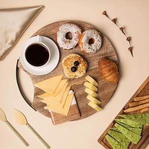 Bandeja de Servir de Alta Calidad, Redonda de Madera de 14 Pulgadas con Asa de Metal, Ecológica, Organizador, Regalo para Restaurantes - Product Image 2