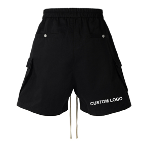 Pantalones Cortos Cargo Negros para Hombre, Cintura Media, Cierre con Cordón, Logotipo Personalizado en la Parte Delantera, Estilo Casual, Decoración con Cremalleras, Color Sólido - Product Image 5