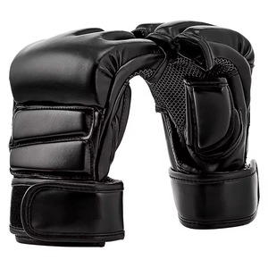 Guantes de Boxeo MMA Negros para Adultos, Guantes de Entrenamiento de Sparring con Soporte de Muñeca con Cierre de Gancho y Bucle, Material PU Estampado - Product Image 1