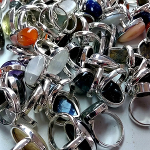 Elegant Mix Gemstone <b>Rings</b> | Natural Crystal Jewelry | Multi Stone Statement <b>Ring</b> Silver Plated <b>Adjustable</b> Handmade Fashion - Product Image 1