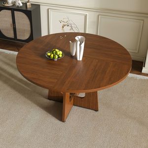 Table de salle à manger ronde de 47 pouces style ferme, finition grain de bois MDF, capacité de charge de 300 lb, espace confortable pour 4 personnes - Product Image 4