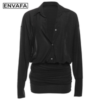 Robe Courte Quotidienne ENVAFA pour Femme, Noire, Printemps, Sexy, en Mousseline, Décontractée, Unie, Écologique, Respirante, Taille Naturelle, Silhouette Ajustée