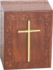 Urne funéraire chrétienne en bois sculptée avec croix, boîte commémorative en bois naturel, porte-cendres funéraires, hommage religieux, souvenir - Product Image 3