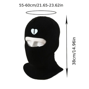 GENERSA SPORTS Green Knit Balaclava Face Mask Broken Heart Design Unisex Adult Size 56-58CM Y2K Style Outdoor Wear 100% - Product Image 2