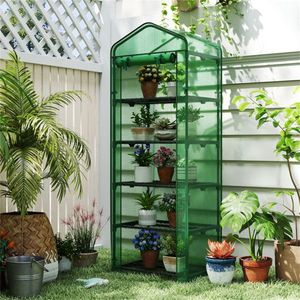 Portable 5 Tier Green Mini Greenhouse with PE Grid Cover Tool-Free Assembly for Indoor & Outdoor Use Pop-up <b>Frame</b> for <b>Planting</b> - Product Image 2