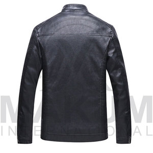 Cowhide <b>Leather</b> Motorcycle <b>Jacket</b> Slim Fit Turn-down Collar Zipper Closure Regular Sleeve Solid Color Autumn Wear - Product Image 2