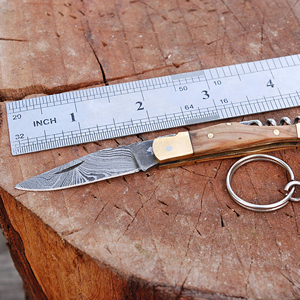 Herramienta de Bolsillo con Anillo de Sujeción, Accesorio para Llevar al Aire Libre, Cuchillo Llavero Hecho a Mano en Damasco, Hoja Plegable Pequeña y Duradera - Product Image 5