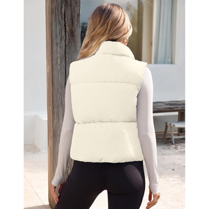 Chaleco Acolchado de Cuello Alto para Mujer al por Mayor, con Cremallera, Color Liso, Casual, Corto, Cortavientos, Relleno de Poliéster - Product Image 2
