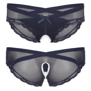 <strong>Mens</strong> See-Through <strong>Crotchless</strong> Briefs Low Rise Lace Trim Underpants Sissy Underwear Tight <strong>Panties</strong> - Product Image 1