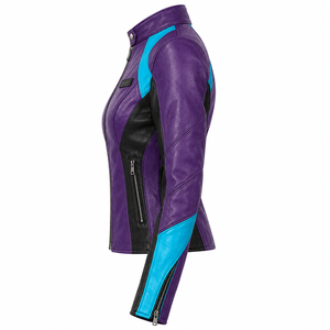 Chaqueta de Cuero para Motocicleta para Mujer, Color Morado, Cian y Negro, Chaqueta de Motociclista de Cuero Vacuno Genuino Darkry, Chaqueta Deportiva Ajustada para Motocross - Product Image 4