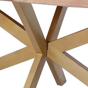 Mesa de comedor de teca recuperada con diseño suizo ovalado, acabado dorado y patas plegables tipo araña para el hogar, oficina y hoteles. - Product Image 4