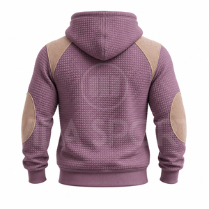 Ensemble de survêtement matelassé violet pour homme avec empiècements beiges, manches longues, tenue décontractée d'automne, pantalon uni à cordon de serrage - Product Image 3