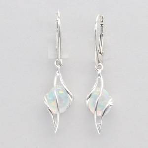 Oval White Fire Opal Dangle Swirl <b>Earrings</b> 925 Sterling Silver Leverback Third Party Certified Trendy Handmade Jewelry Gift for - Product Image 1