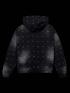 <b>Men's</b> Black Hooded <b>Sweatshirt</b> With <b>White</b> Dot Print Oversized Fit Casual Style Knitted Polyester Autumn Wear - Product Image 2