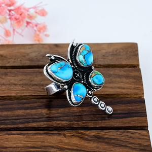 Anillo de Turquesa Azul Hielo en Plata de Ley, Anillo de Diseño Inspirado en la Naturaleza, Joyería Artesanal con Piedras Preciosas, Regalo de Cumpleaños para Ella - Product Image 4