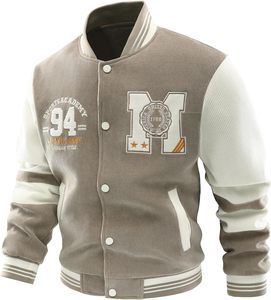 Chaqueta Varsity de Pana para Hombre, Cuello Camisero, Color Sólido, Botón Único, Estilo Casual - Product Image 1