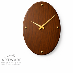 Reloj de pared ovalado de madera de lujo con manecillas de metal dorado, movimiento silencioso minimalista, diseño decorativo para el hogar, sala de estar u oficina. - Product Image 1